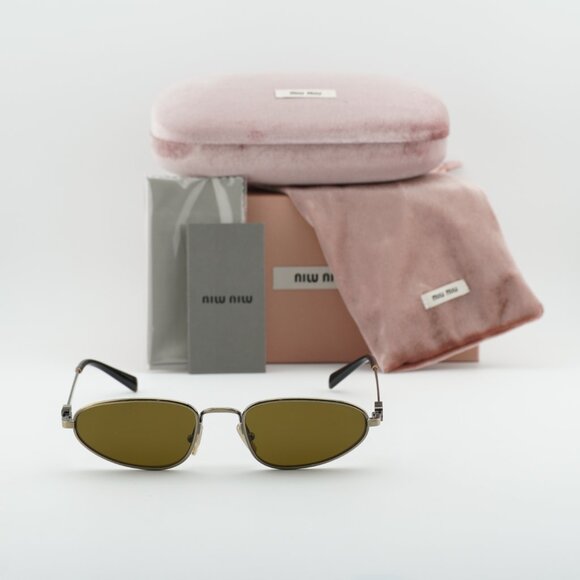 Miu Miu MUA52S 26C09Z Sunglasses Old Gold Rectangle Frame, Dark Brown Lenses